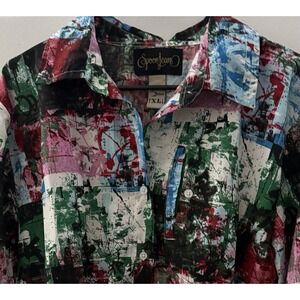 Spoon Jeans Top Womens XL Black Pink Cropped Abstract Paint Splatter 90s Y2K